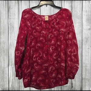 🌟EUC🌟 RED PAISLEY FADED GLORY PEASANT TOP